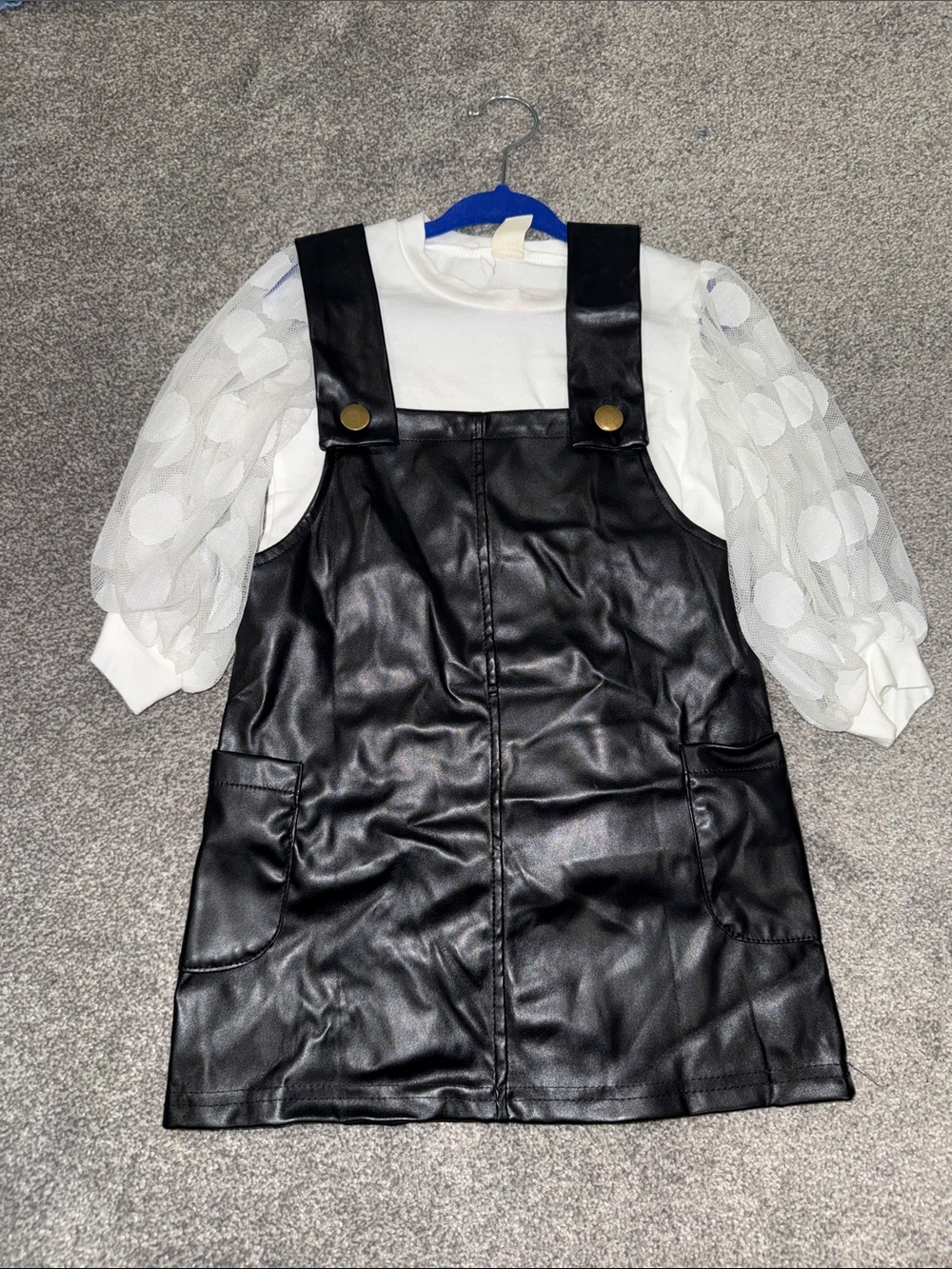 Girls Black Leather Pinafore Outfit